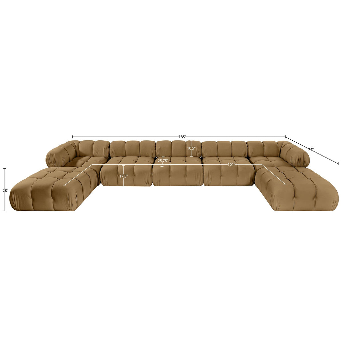 Orin Saddle Velvet Performance Fabric Upholstered 7 Piece Modular Sectional Sofa