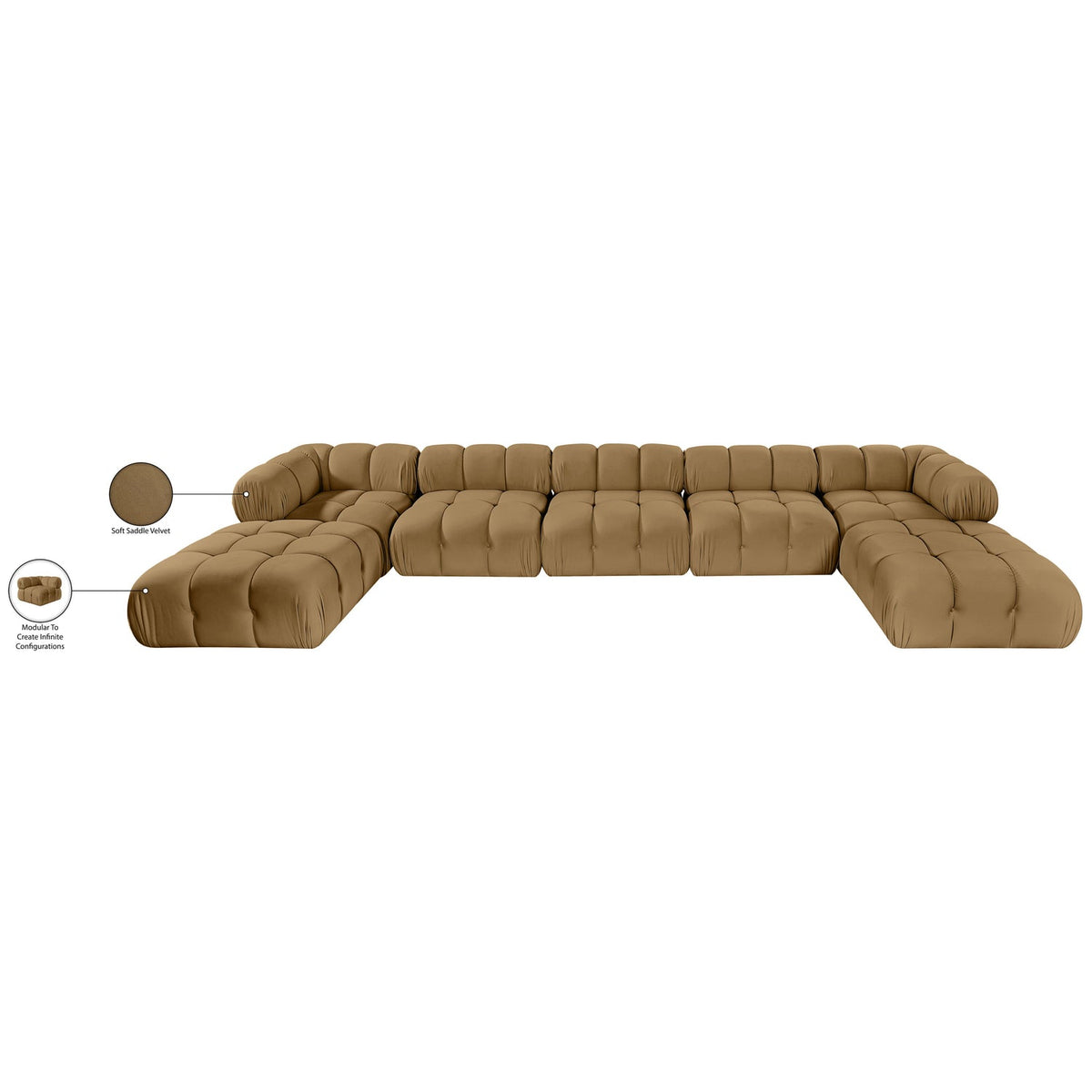 Orin Saddle Velvet Performance Fabric Upholstered 7 Piece Modular Sectional Sofa