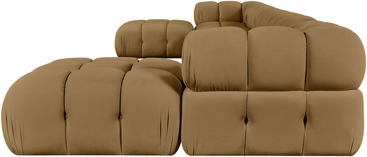 Orin Saddle Velvet Performance Fabric Upholstered 7 Piece Modular Sectional Sofa