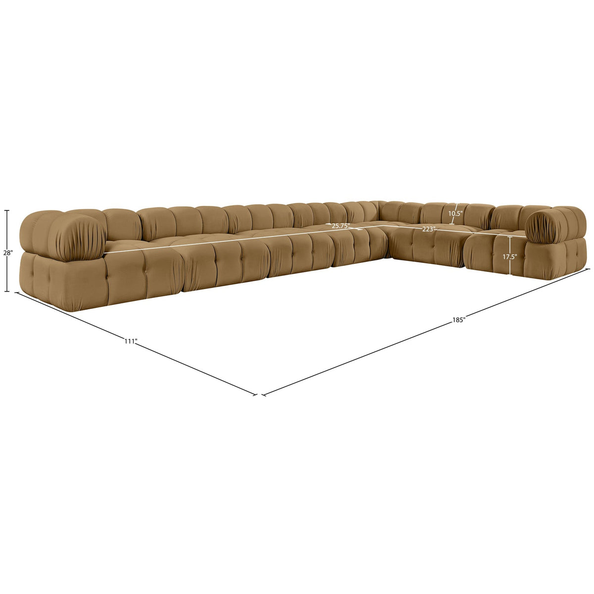 Orin Saddle Velvet Performance Fabric Upholstered 7 Piece Modular Sectional Sofa