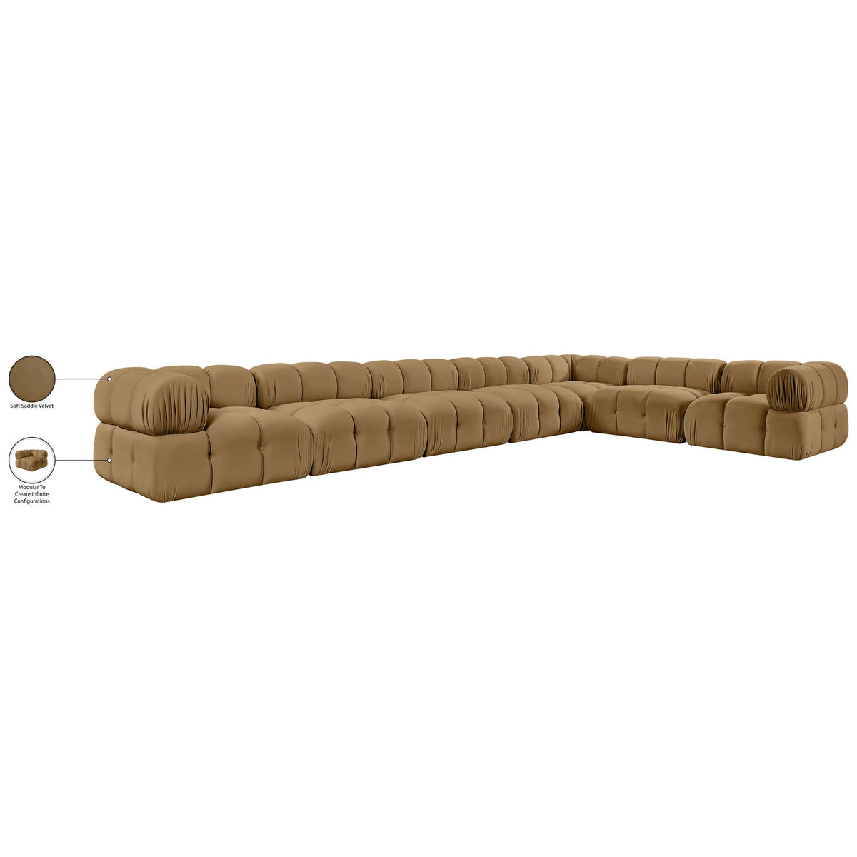 Orin Saddle Velvet Performance Fabric Upholstered 7 Piece Modular Sectional Sofa