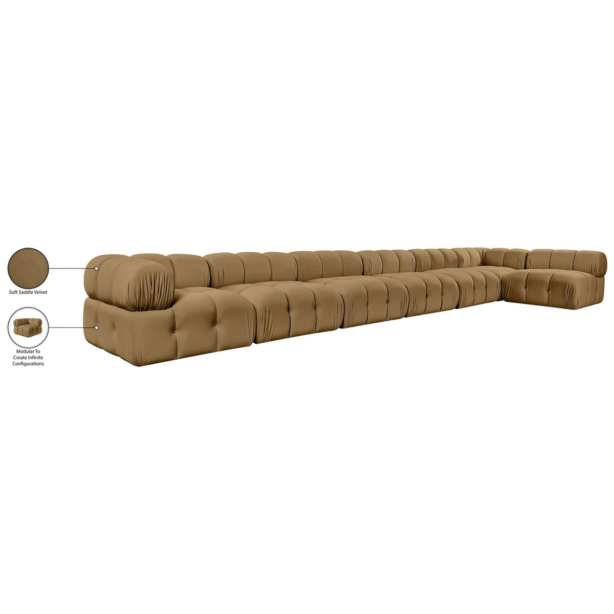 Orin Saddle Velvet Performance Fabric Upholstered 7 Piece Modular Sectional Sofa