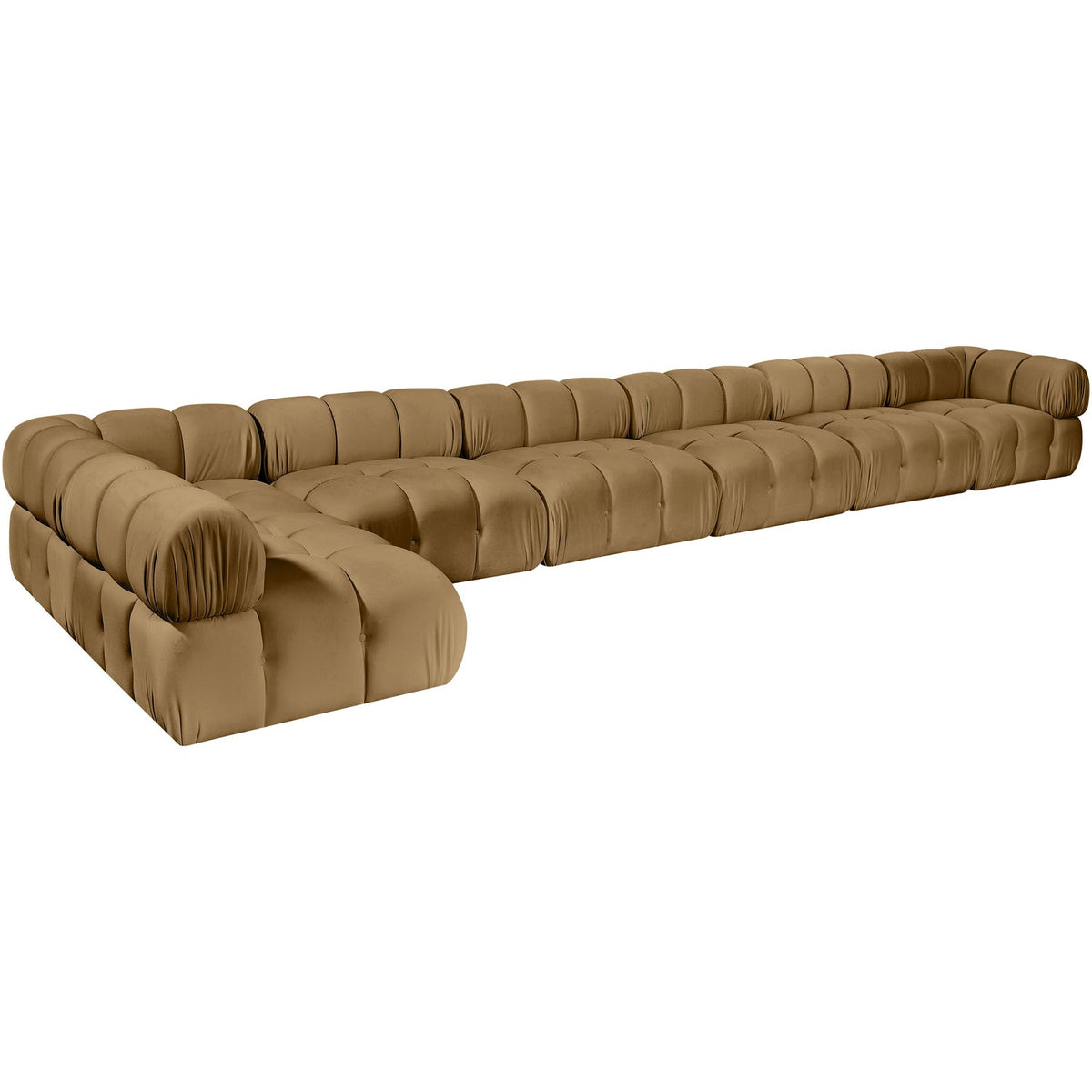 Orin Saddle Velvet Performance Fabric Upholstered 7 Piece Modular Sectional Sofa