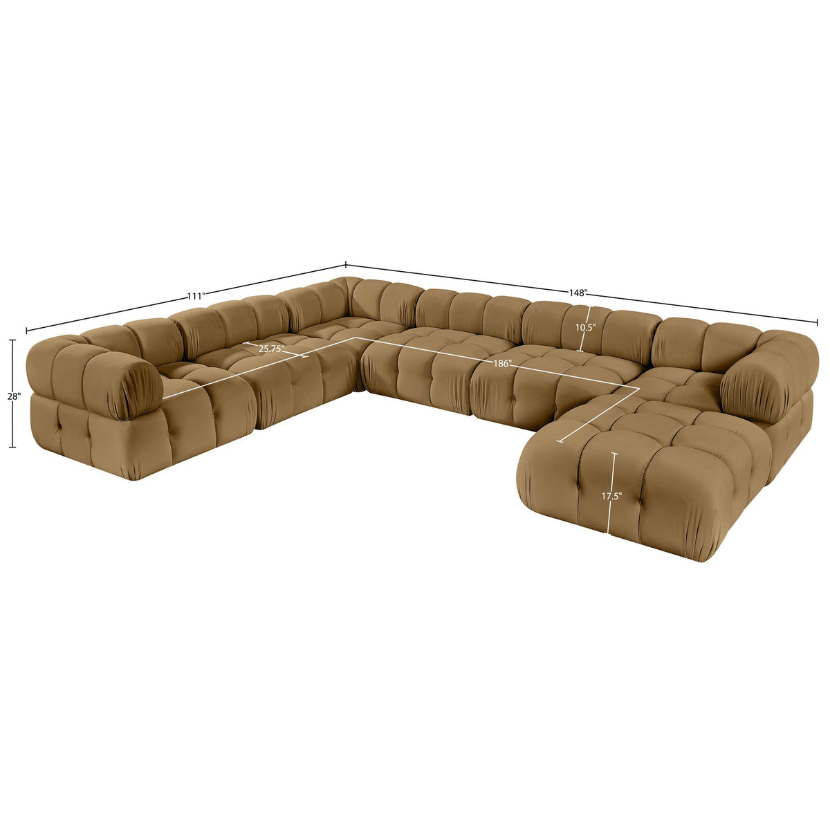 Orin Saddle Velvet Performance Fabric Upholstered 7 Piece Modular Sectional Sofa