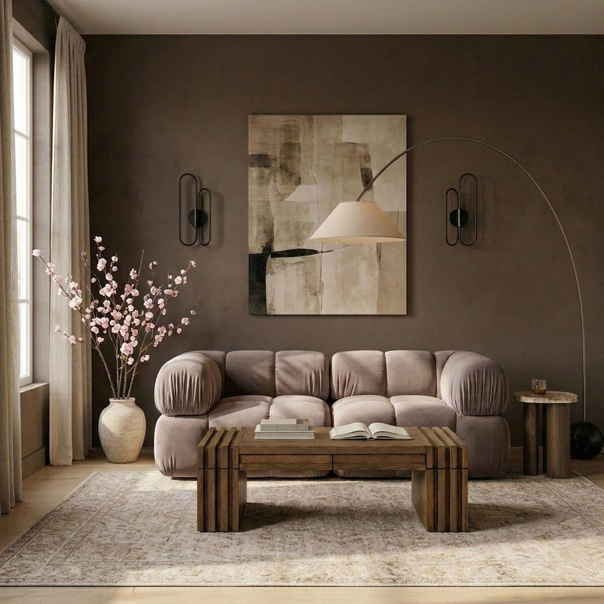 Orin Taupe Velvet Performance Fabric Upholstered 2 Piece Modular Sofa