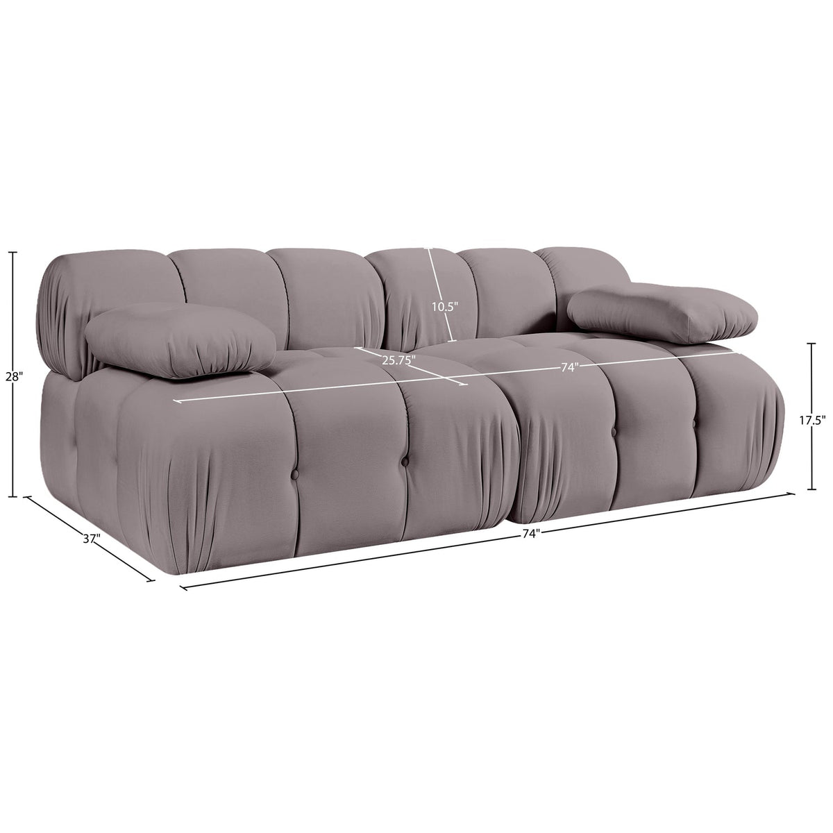 Orin Taupe Velvet Performance Fabric Upholstered 2 Piece Modular Sofa