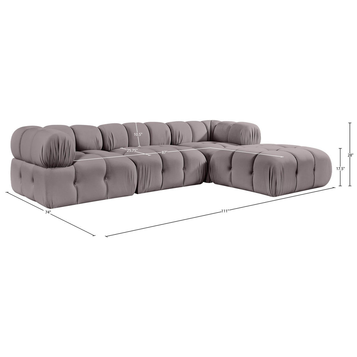 Orin Taupe Velvet Performance Fabric Upholstered 4 Piece Modular Sectional Sofa