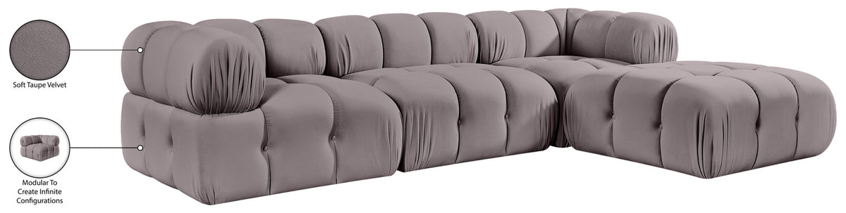 Orin Taupe Velvet Performance Fabric Upholstered 4 Piece Modular Sectional Sofa