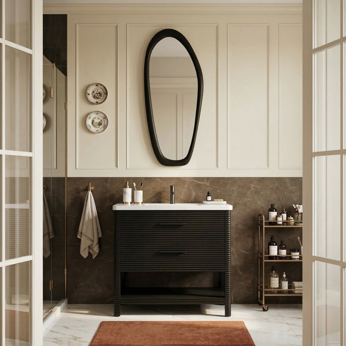 Oakwell 36in Black Engineered Stone And Solid Wood Bathroom Vanity