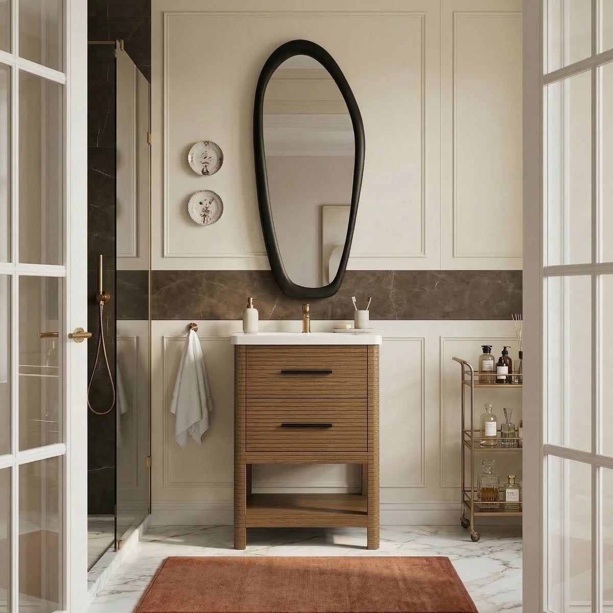 Oakwell 24in Brown Engineered Stone And Solid Wood Bathroom Vanity