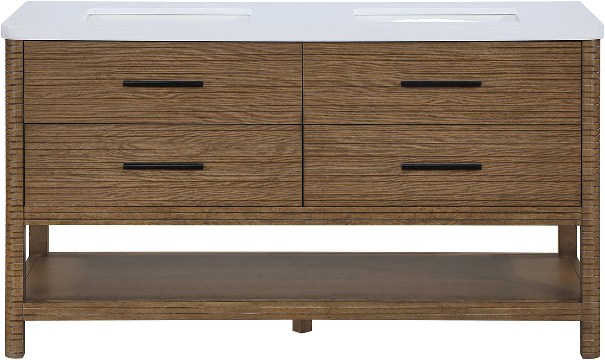 Oakwell 60in Brown Engineered Stone And Solid Wood Bathroom Vanity