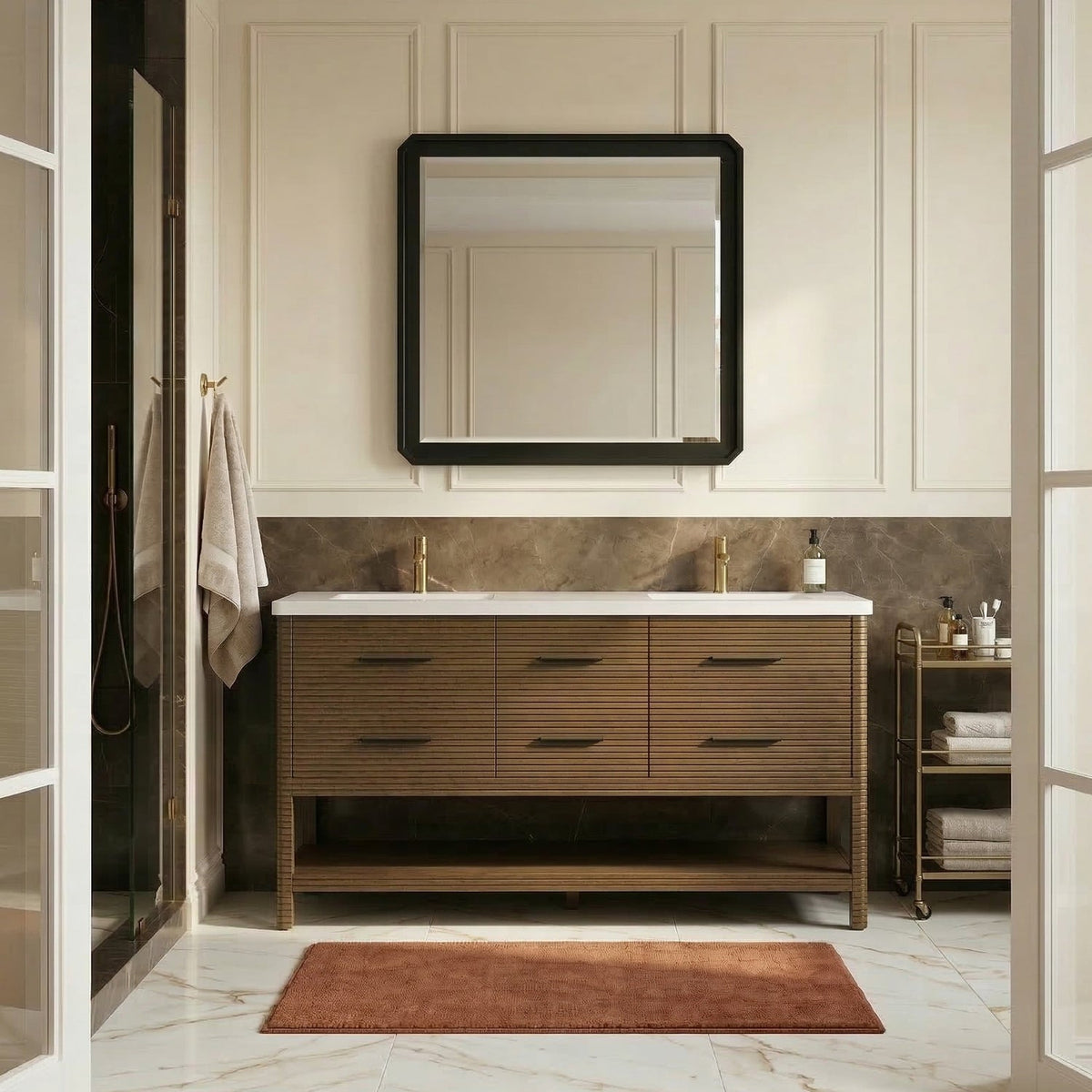 Oakwell 72in Brown Engineered Stone And Solid Wood Bathroom Vanity