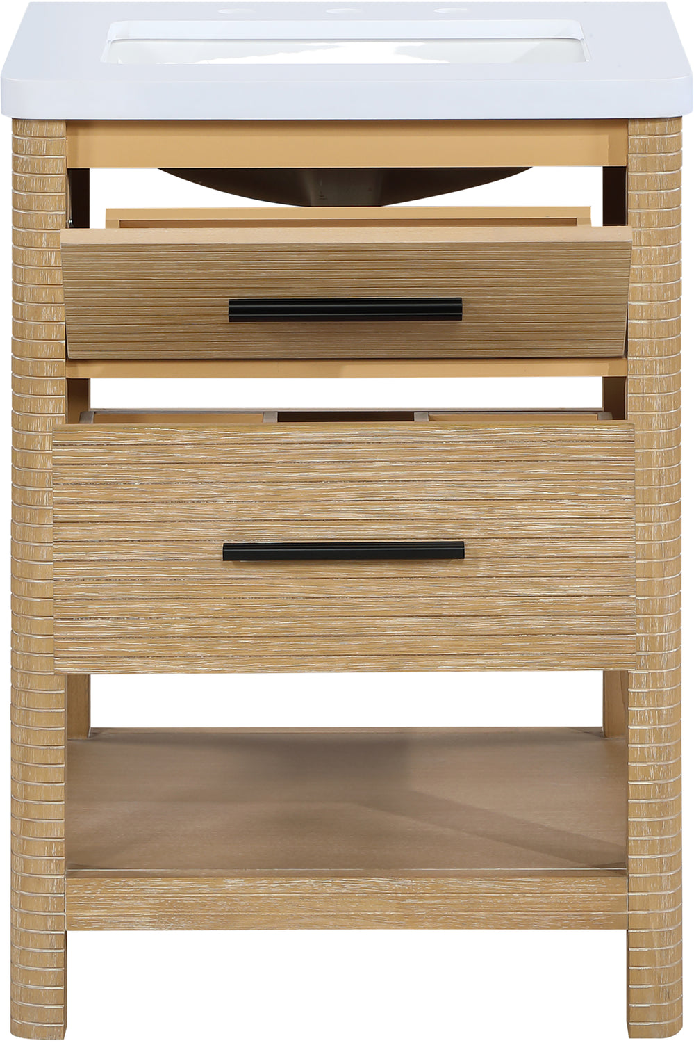 Oakwell 24in Natural Engineered Stone And Solid Wood Bathroom Vanity