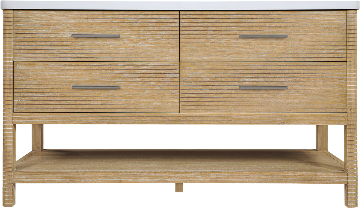 Oakwell 60in Natural Engineered Stone And Solid Wood Bathroom Vanity