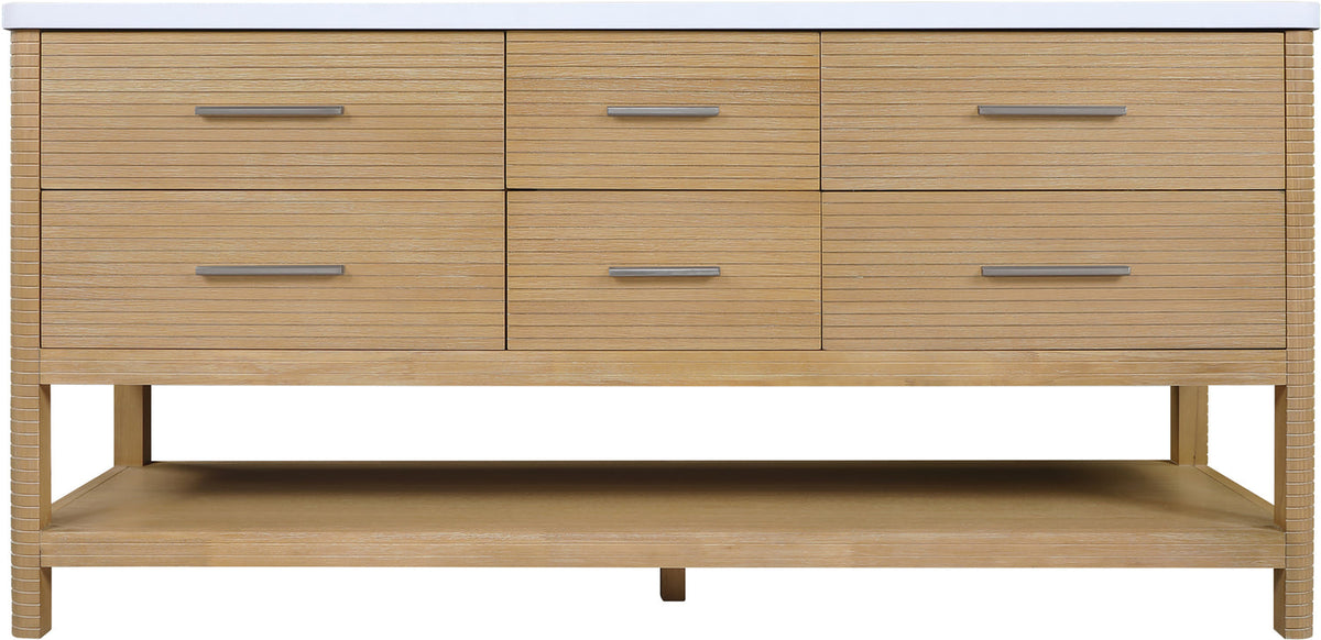 Oakwell 72in Natural Engineered Stone And Solid Wood Bathroom Vanity