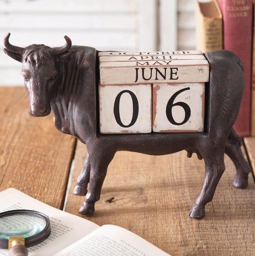 Cow Perpetual Block Calendar Sculpture