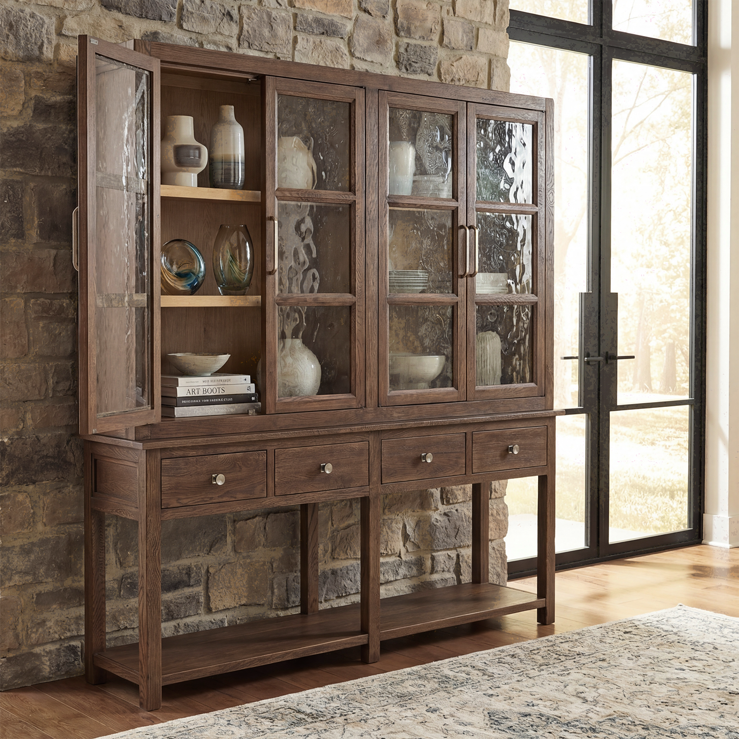 Hooker Furniture Driftwood Worn Saddle Display Sideboard
