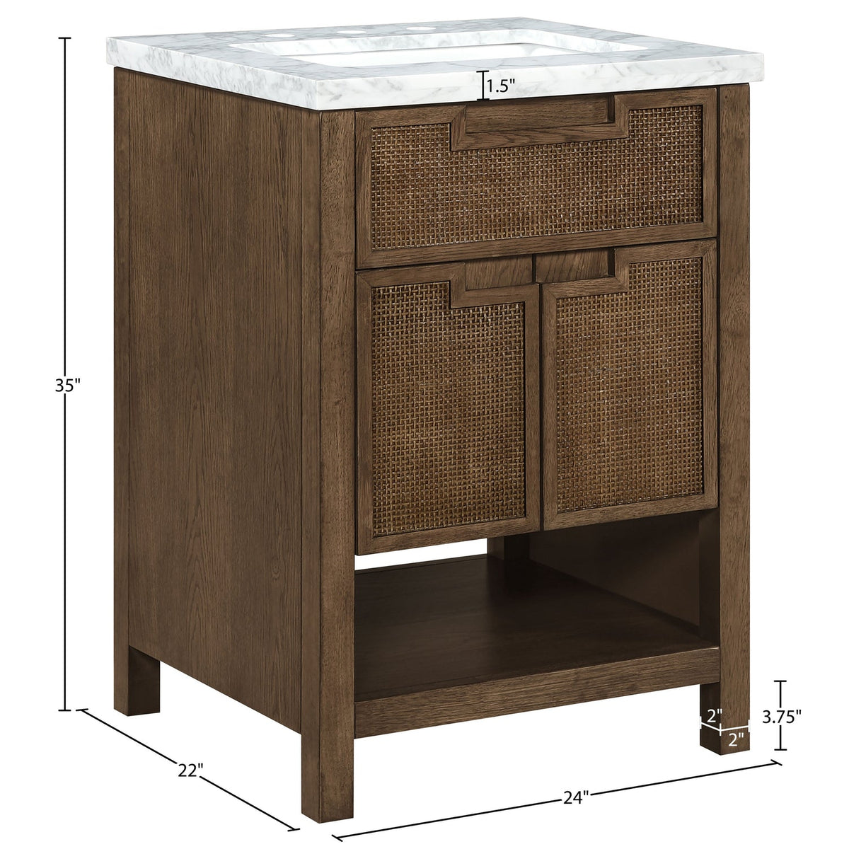 Soren 24in Brown Genuine Carrara Marble Cane And Solid Wood Bathroom Vanity