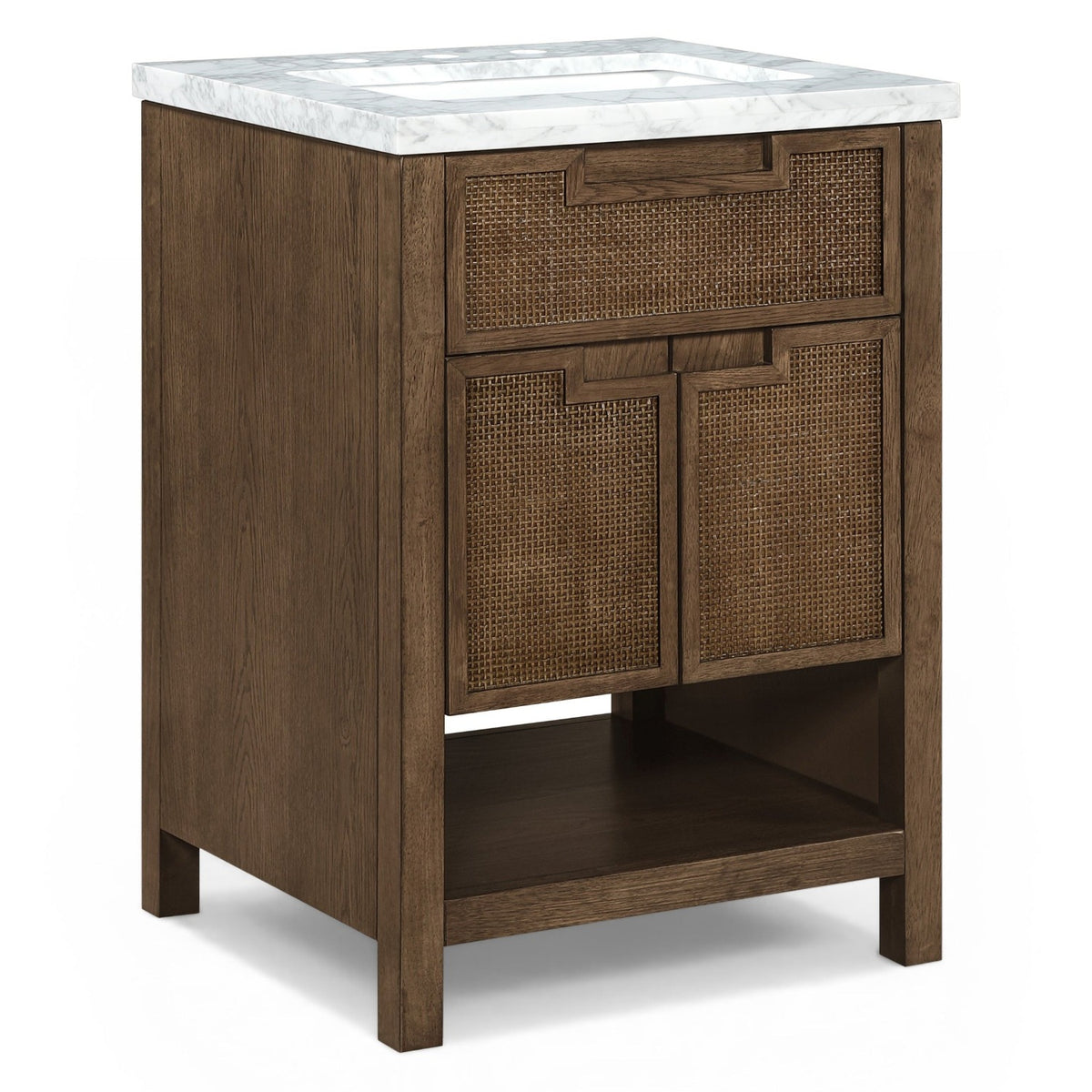 Soren 24" Brown Genuine Carrara Marble, Cane And Solid Wood Bathroom Vanity in Carrara marble and cane, primary product view