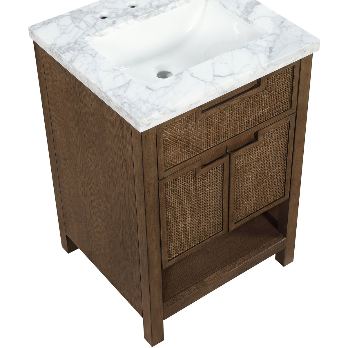 Soren 24in Brown Genuine Carrara Marble Cane And Solid Wood Bathroom Vanity