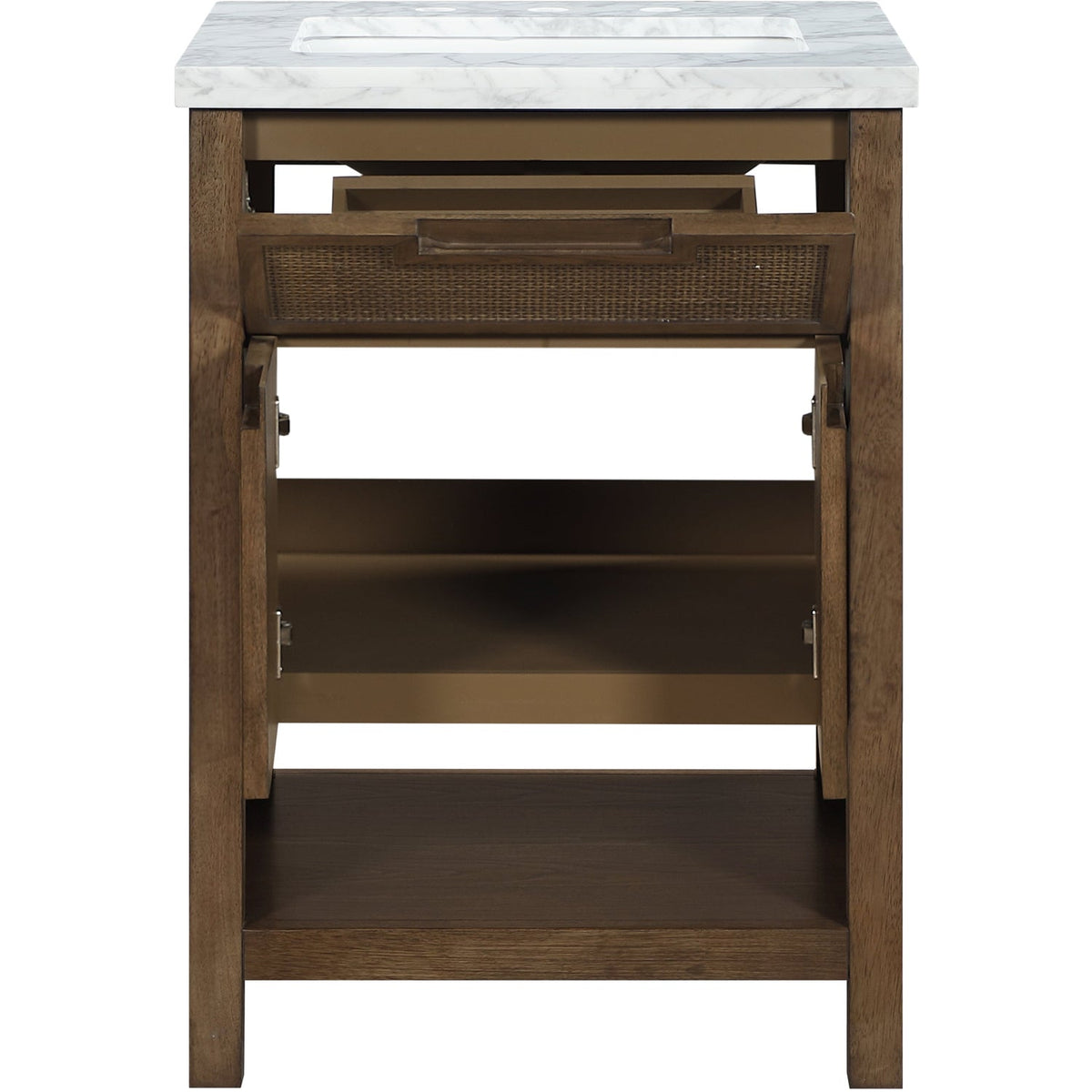 Soren 24in Brown Genuine Carrara Marble Cane And Solid Wood Bathroom Vanity