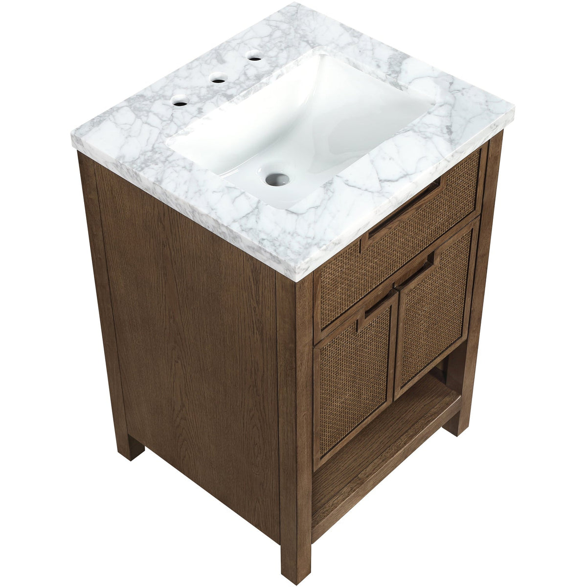 Soren 24in Brown Genuine Carrara Marble Cane And Solid Wood Bathroom Vanity