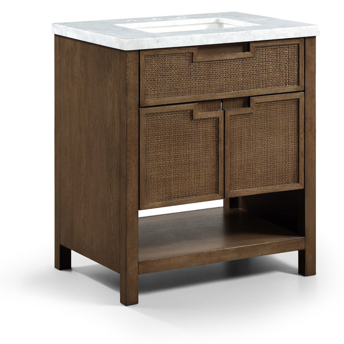 Soren 30" Brown Genuine Carrara Marble, Cane And Solid Wood Bathroom Vanity in Carrara marble and cane, primary product view