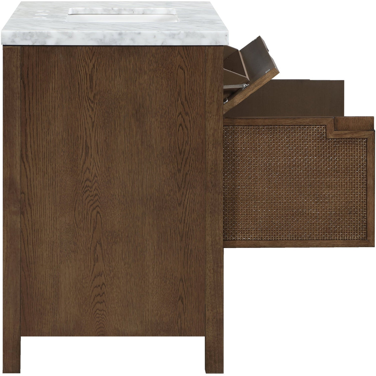 Soren 36in Brown Genuine Carrara Marble Cane And Solid Wood Bathroom Vanity