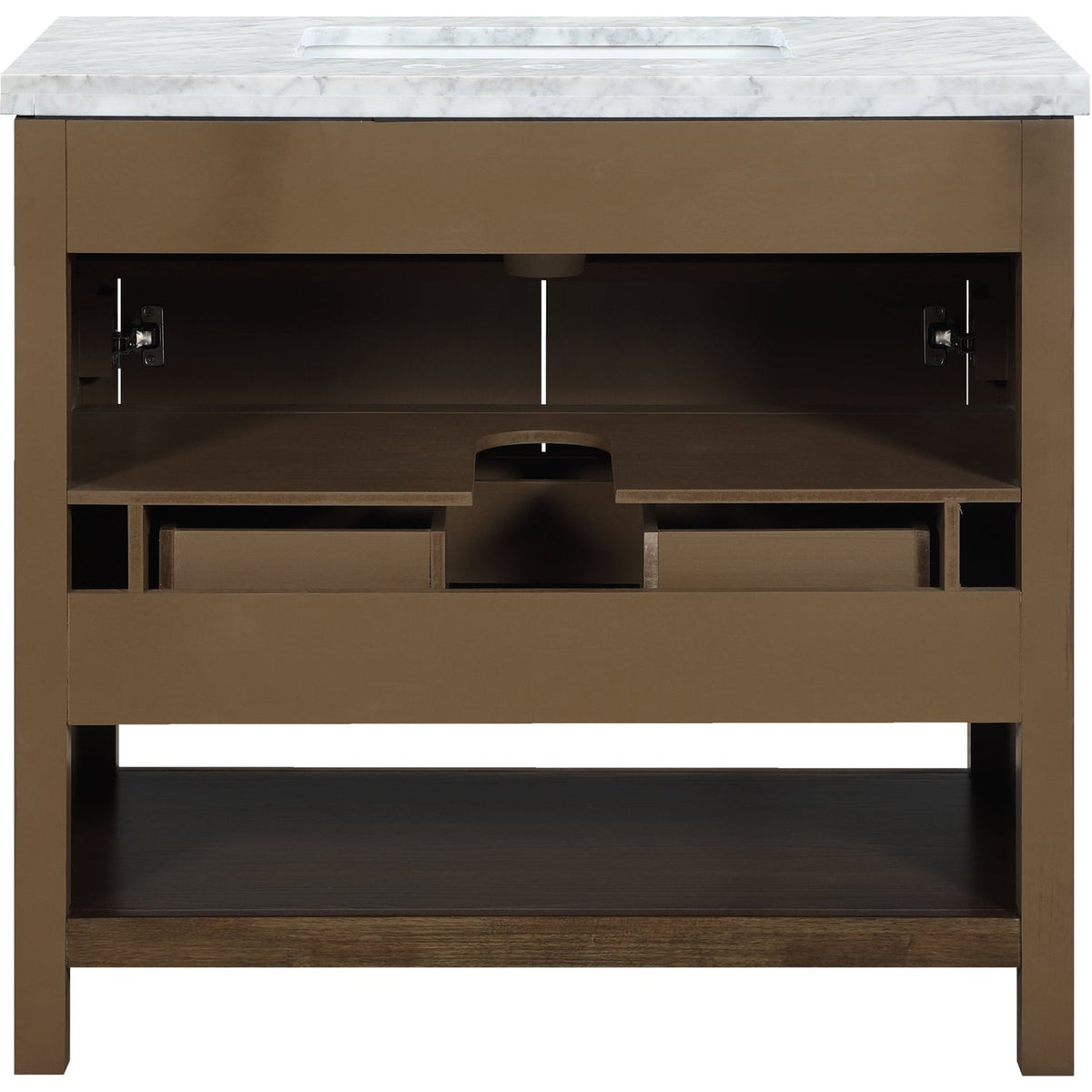 Soren 36in Brown Genuine Carrara Marble Cane And Solid Wood Bathroom Vanity