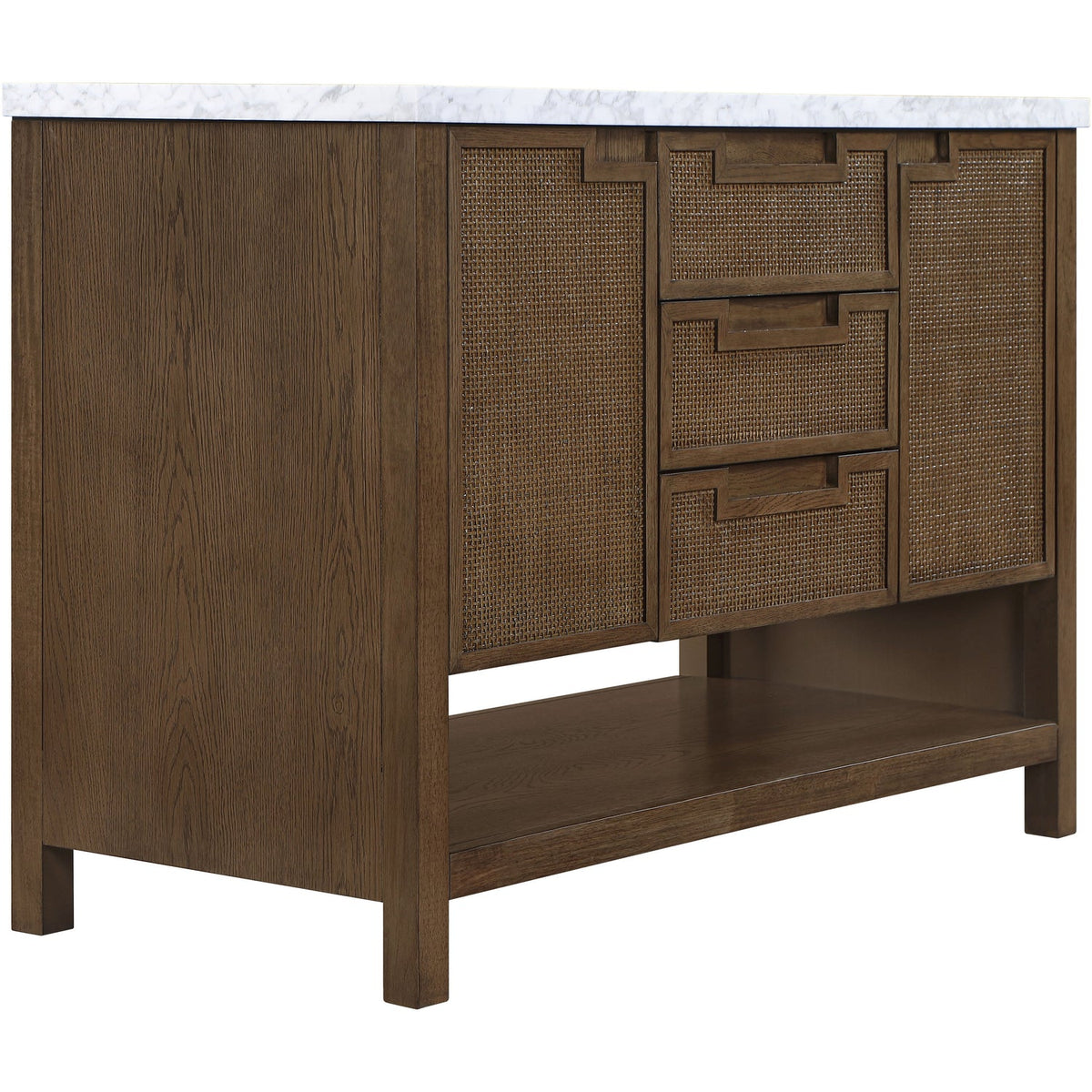 Soren 48in Brown Genuine Carrara Marble Cane And Solid Wood Bathroom Vanity