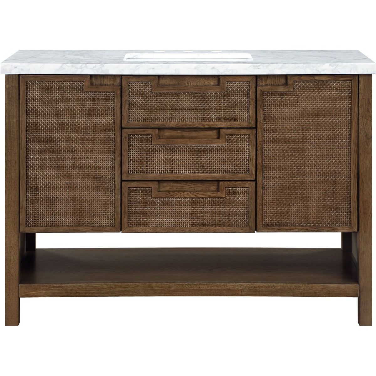 Soren 48in Brown Genuine Carrara Marble Cane And Solid Wood Bathroom Vanity