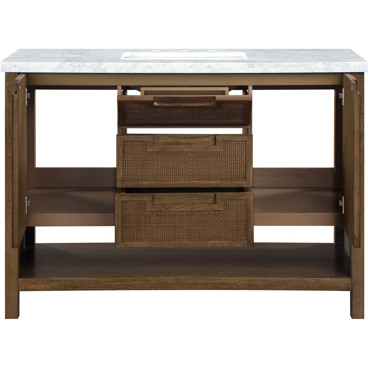 Soren 48in Brown Genuine Carrara Marble Cane And Solid Wood Bathroom Vanity