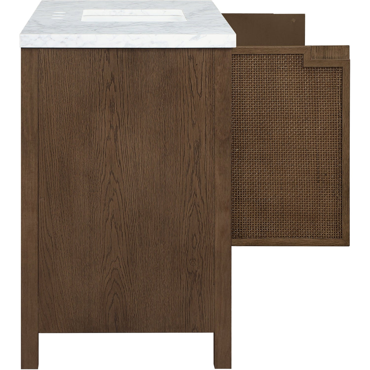 Soren 48in Brown Genuine Carrara Marble Cane And Solid Wood Bathroom Vanity