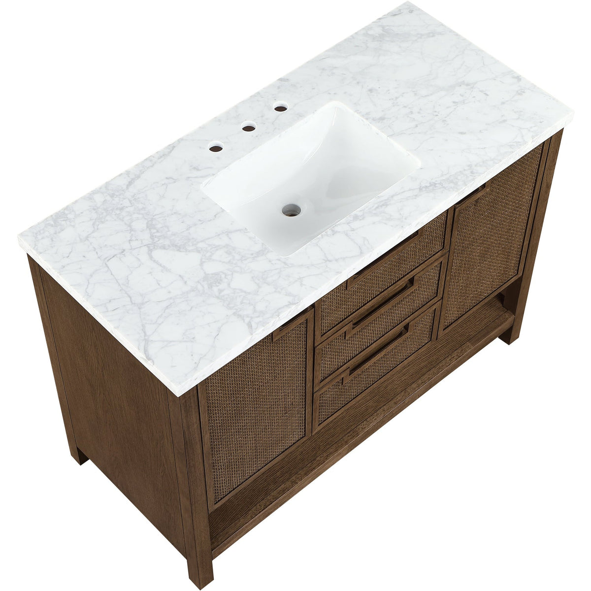 Soren 48in Brown Genuine Carrara Marble Cane And Solid Wood Bathroom Vanity