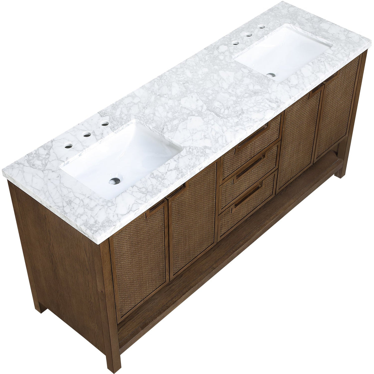 Soren 72in Brown Genuine Carrara Marble Cane And Solid Wood Bathroom Vanity