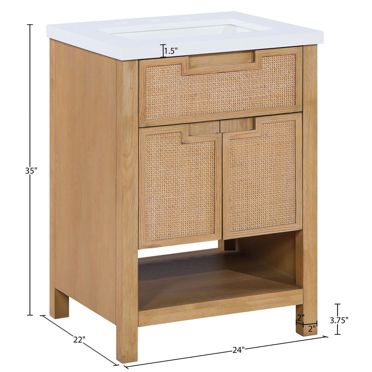 Soren 24in Natural Engineered Stone Cane And Solid Wood Bathroom Vanity