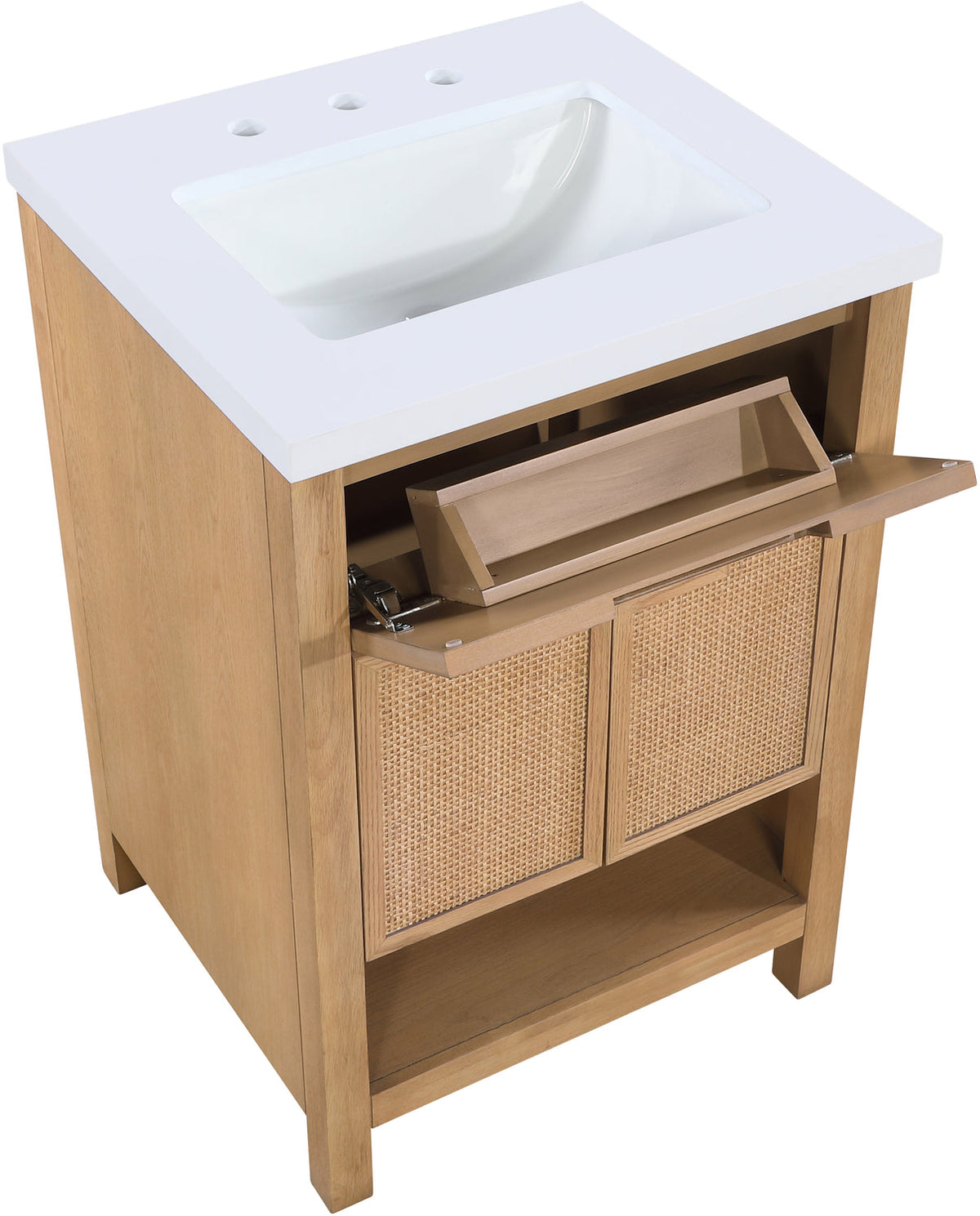 Soren 24in Natural Engineered Stone Cane And Solid Wood Bathroom Vanity