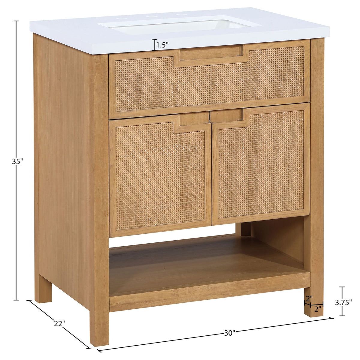 Soren 30in Natural Engineered Stone Cane And Solid Wood Bathroom Vanity