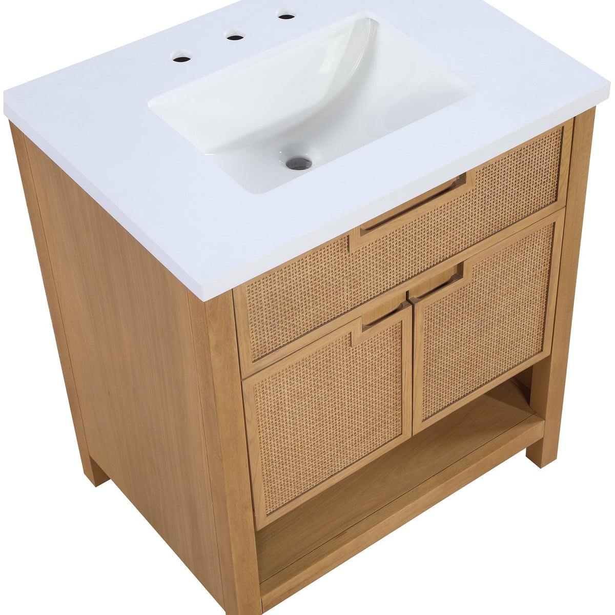 Soren 30in Natural Engineered Stone Cane And Solid Wood Bathroom Vanity