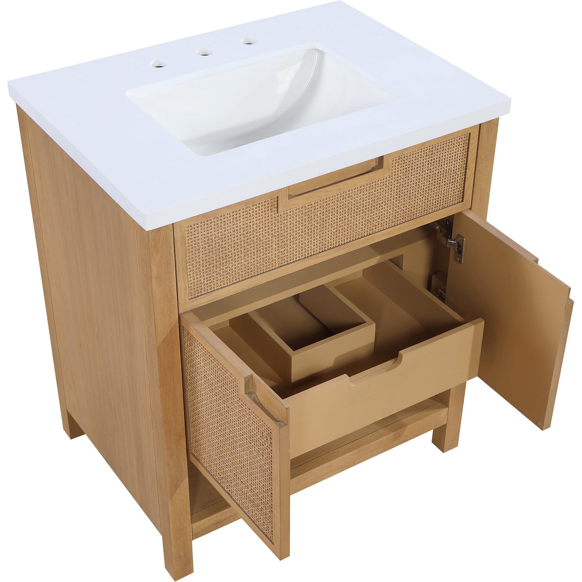 Soren 30in Natural Engineered Stone Cane And Solid Wood Bathroom Vanity