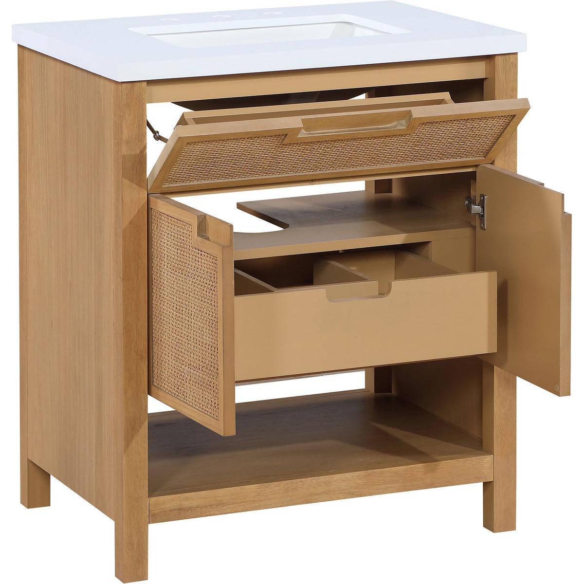 Soren 30in Natural Engineered Stone Cane And Solid Wood Bathroom Vanity