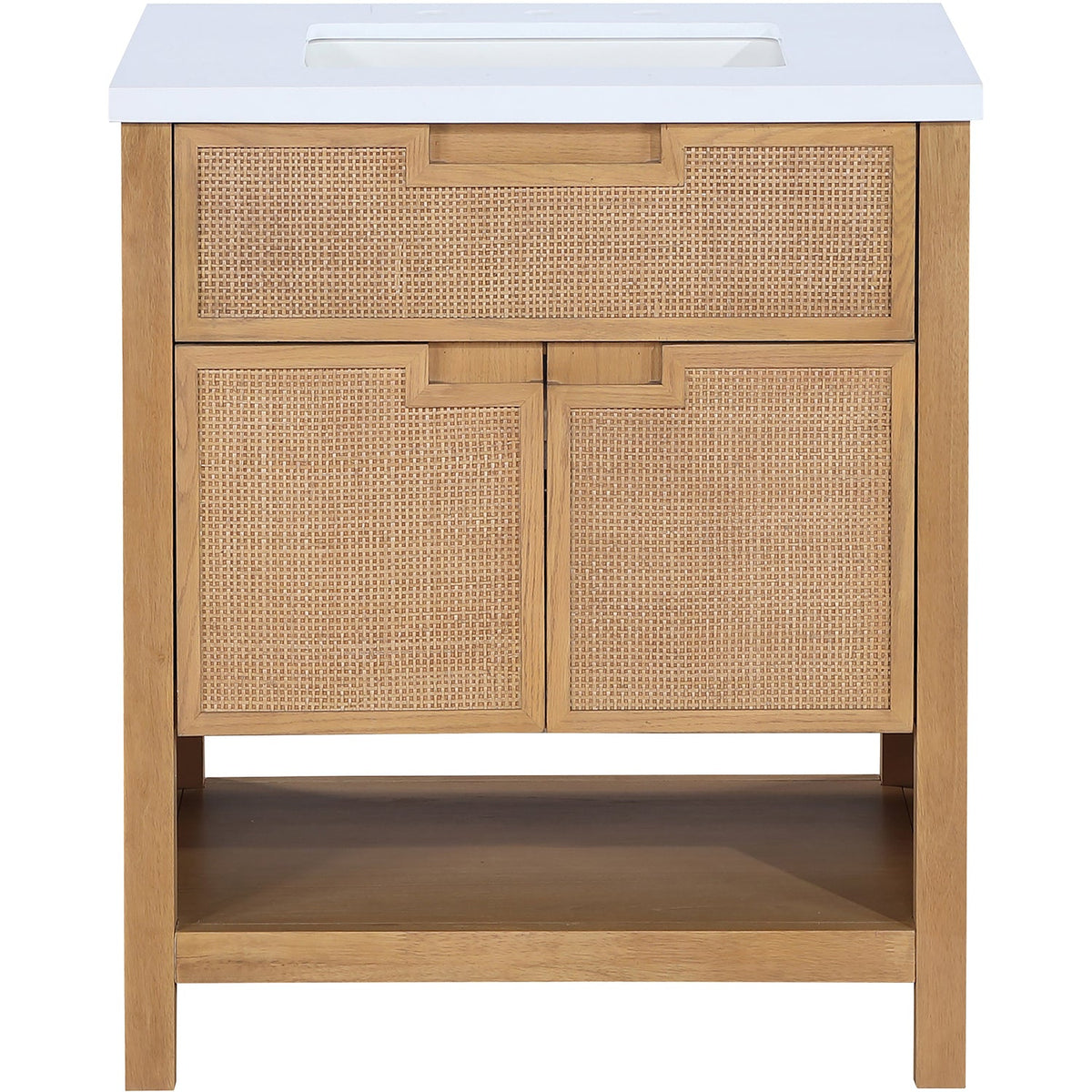 Soren 30in Natural Engineered Stone Cane And Solid Wood Bathroom Vanity