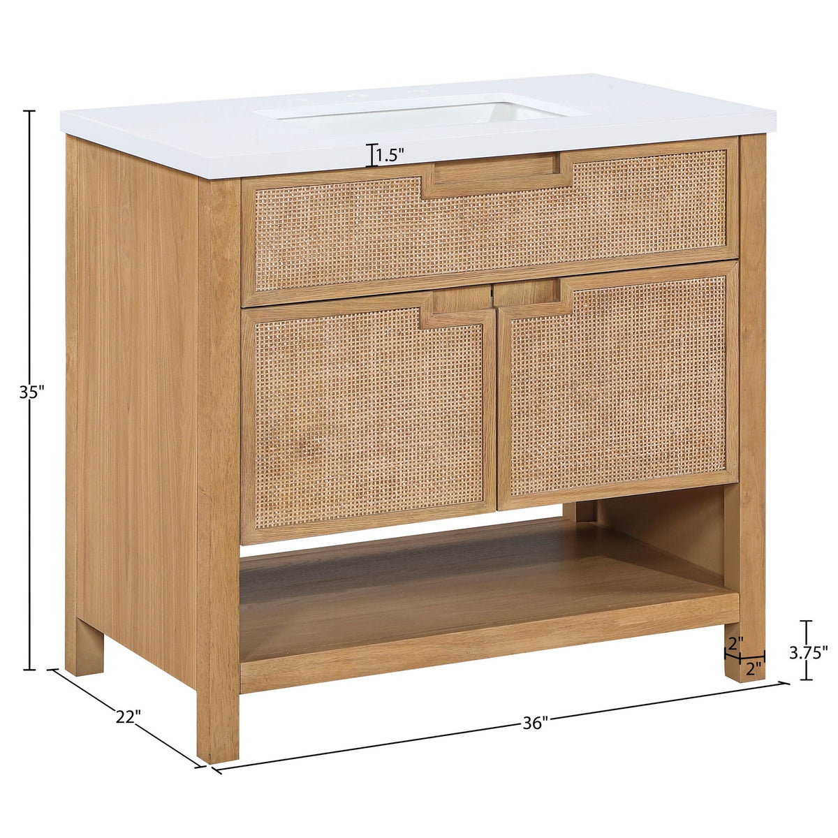 Soren 36in Natural Engineered Stone Cane And Solid Wood Bathroom Vanity
