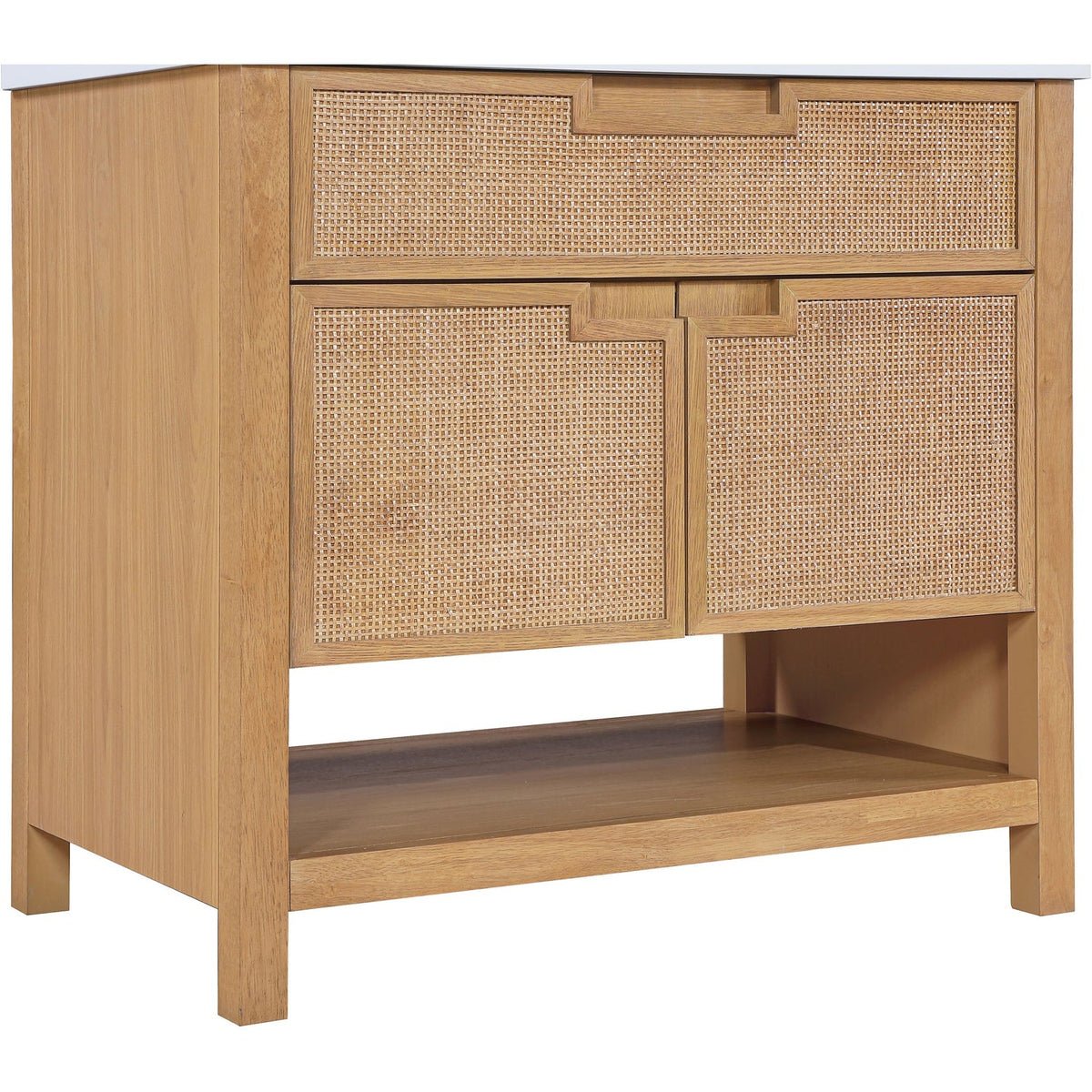 Soren 36in Natural Engineered Stone Cane And Solid Wood Bathroom Vanity