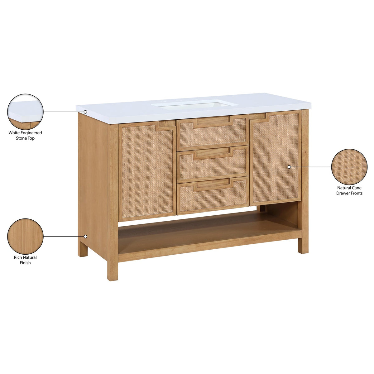 Soren 48in Natural Engineered Stone Cane And Solid Wood Bathroom Vanity