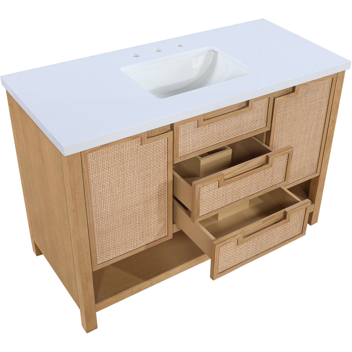 Soren 48in Natural Engineered Stone Cane And Solid Wood Bathroom Vanity