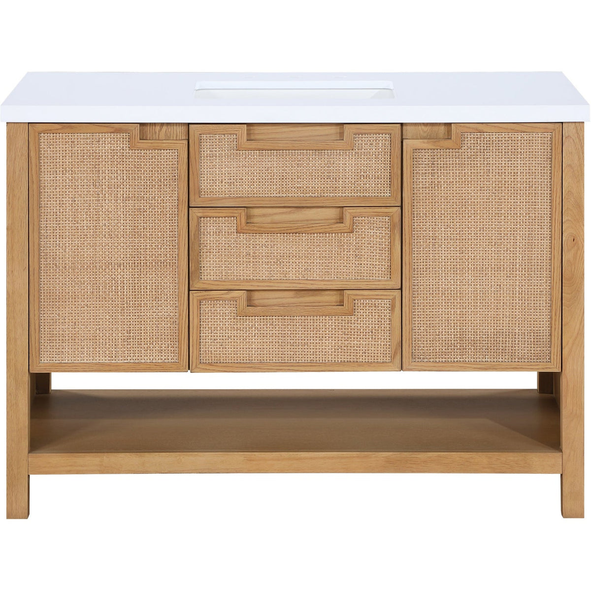 Soren 48in Natural Engineered Stone Cane And Solid Wood Bathroom Vanity