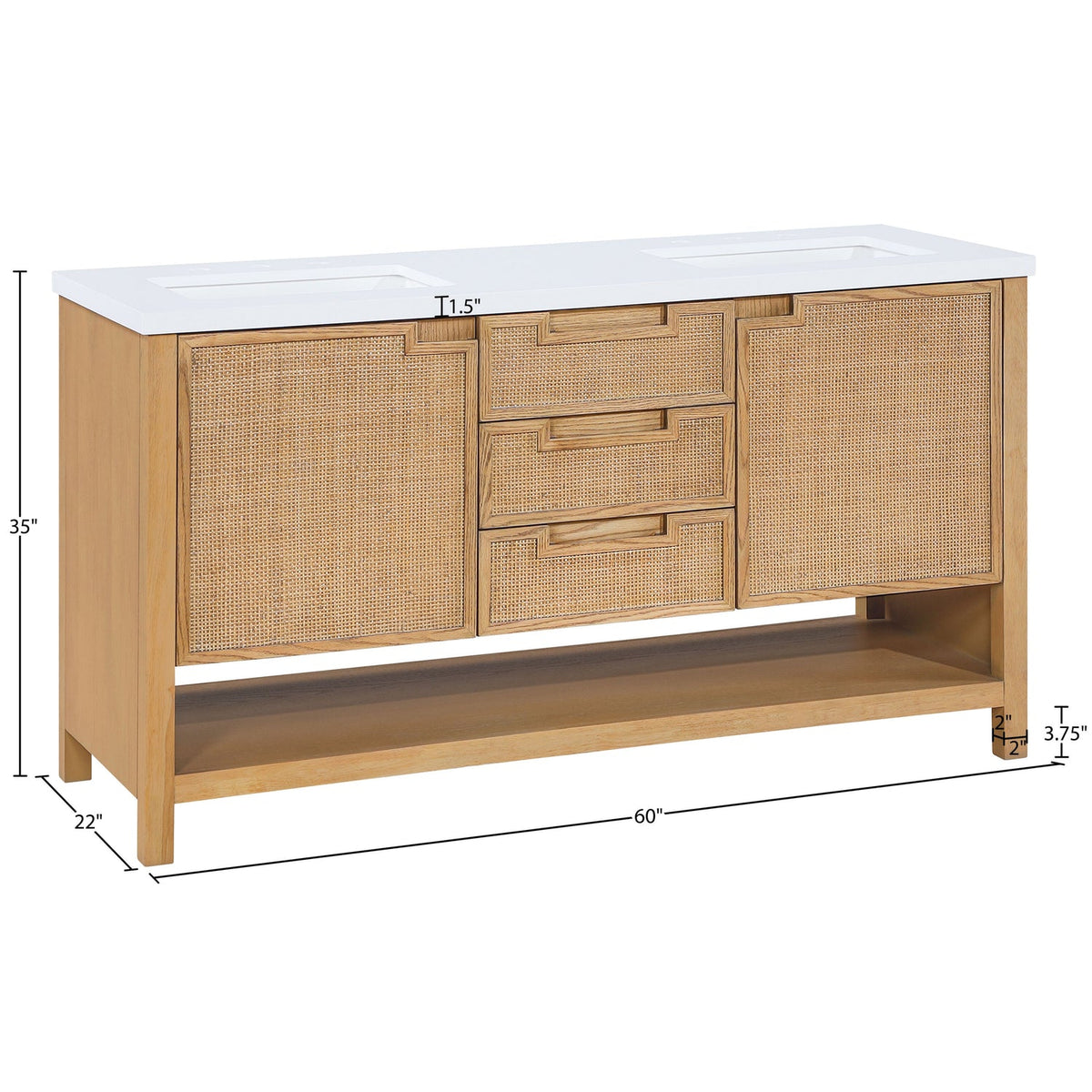 Soren 60in Natural Engineered Stone Cane And Solid Wood Bathroom Vanity