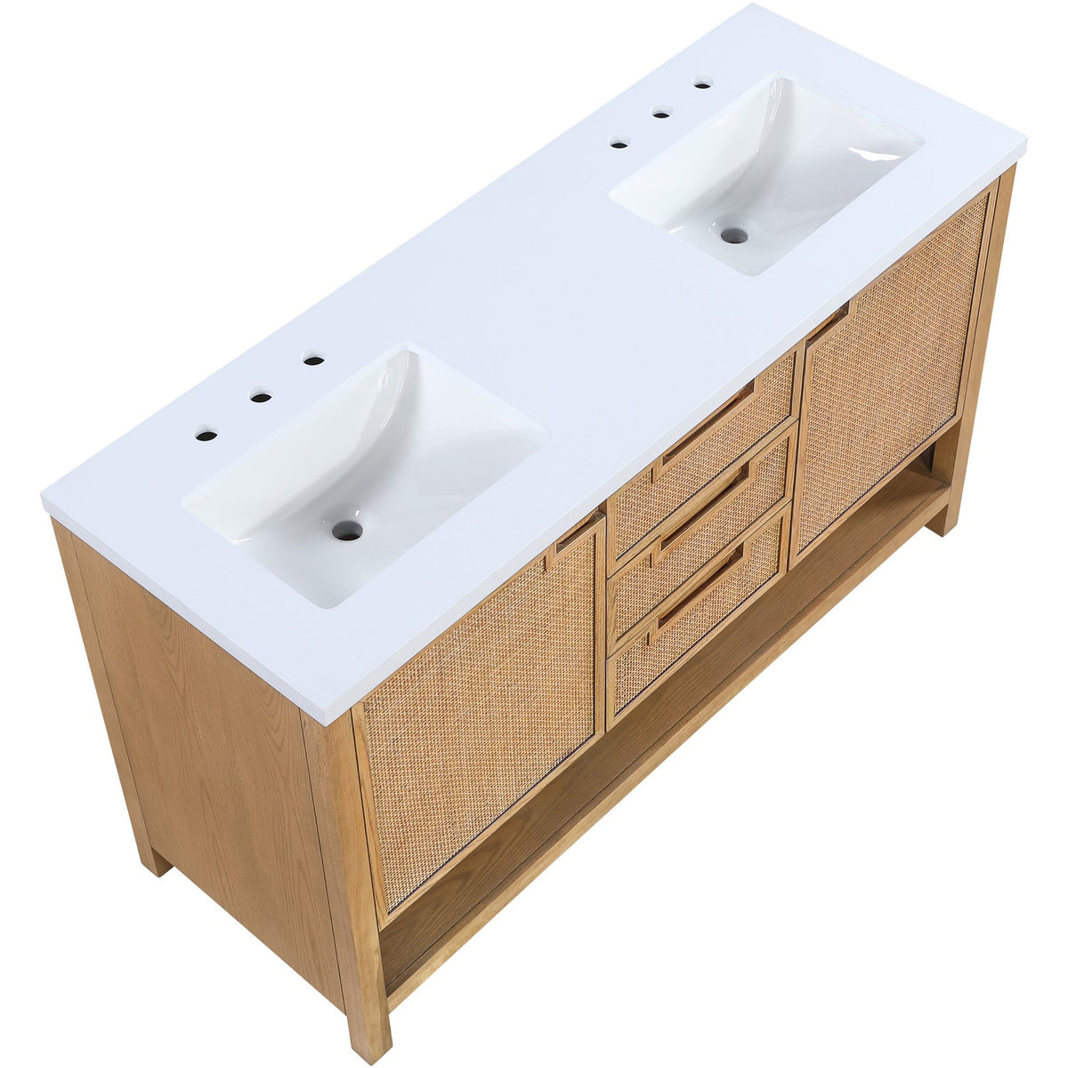 Soren 60in Natural Engineered Stone Cane And Solid Wood Bathroom Vanity