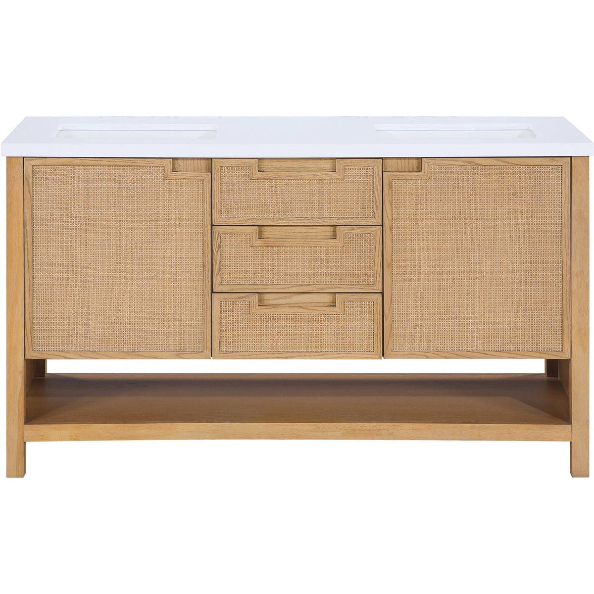 Soren 60in Natural Engineered Stone Cane And Solid Wood Bathroom Vanity